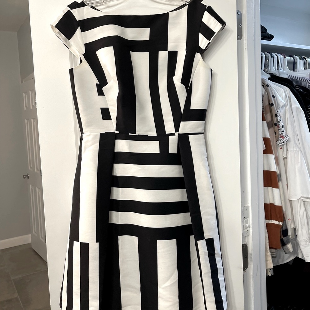 Kate Spade Black and White Multi-Stripe Kite Bow Cutout Dress